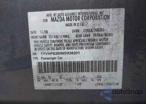 2009 Mazda Mazda6 S Touring from USA, damaged, VIN 1YVHP82B995M38201